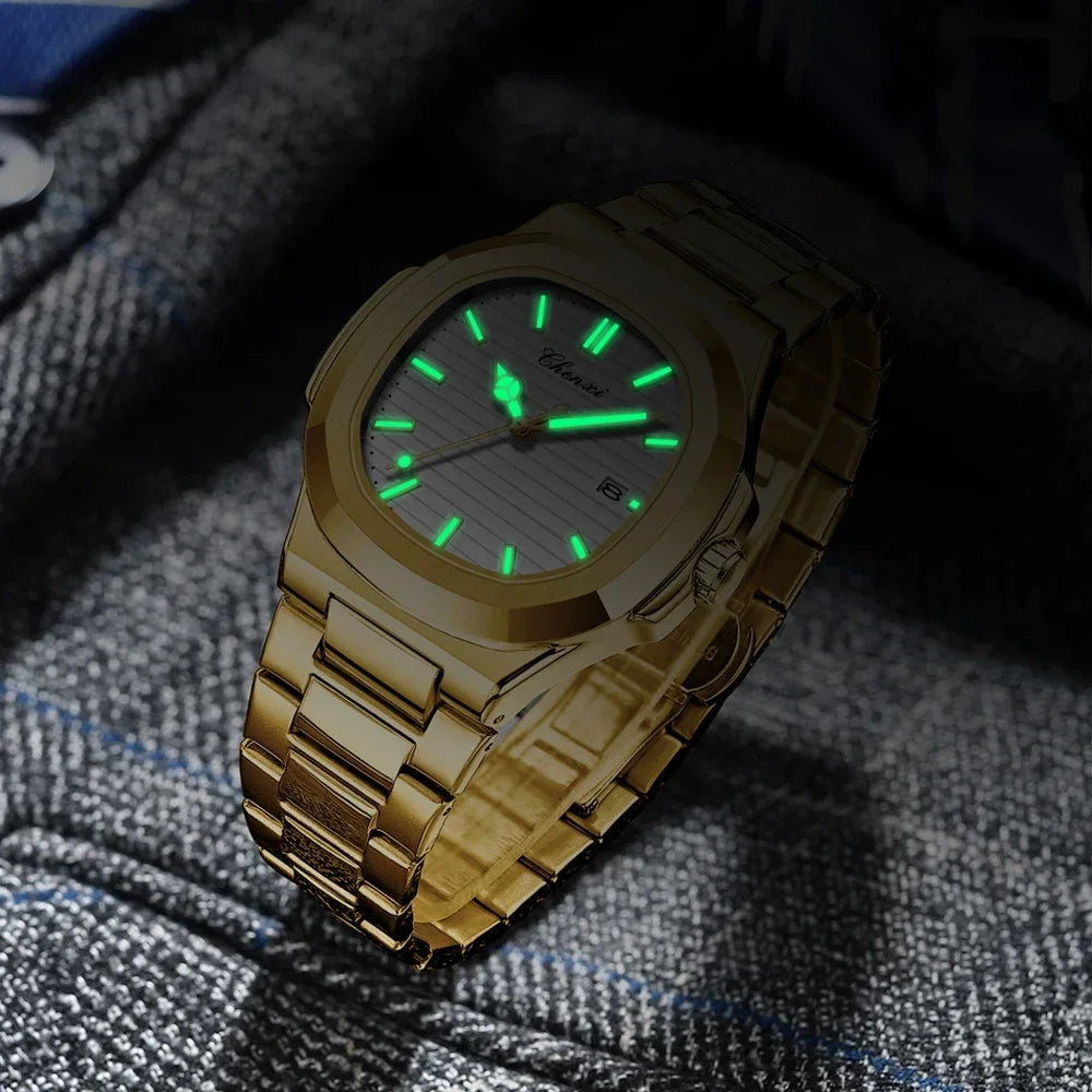 CHENXI, reloj informal para hombre, marca superior, moda, esfera cuadrada, calendario, relojes de pulsera de cuarzo, reloj masculino resistente al agua de acero inoxidable