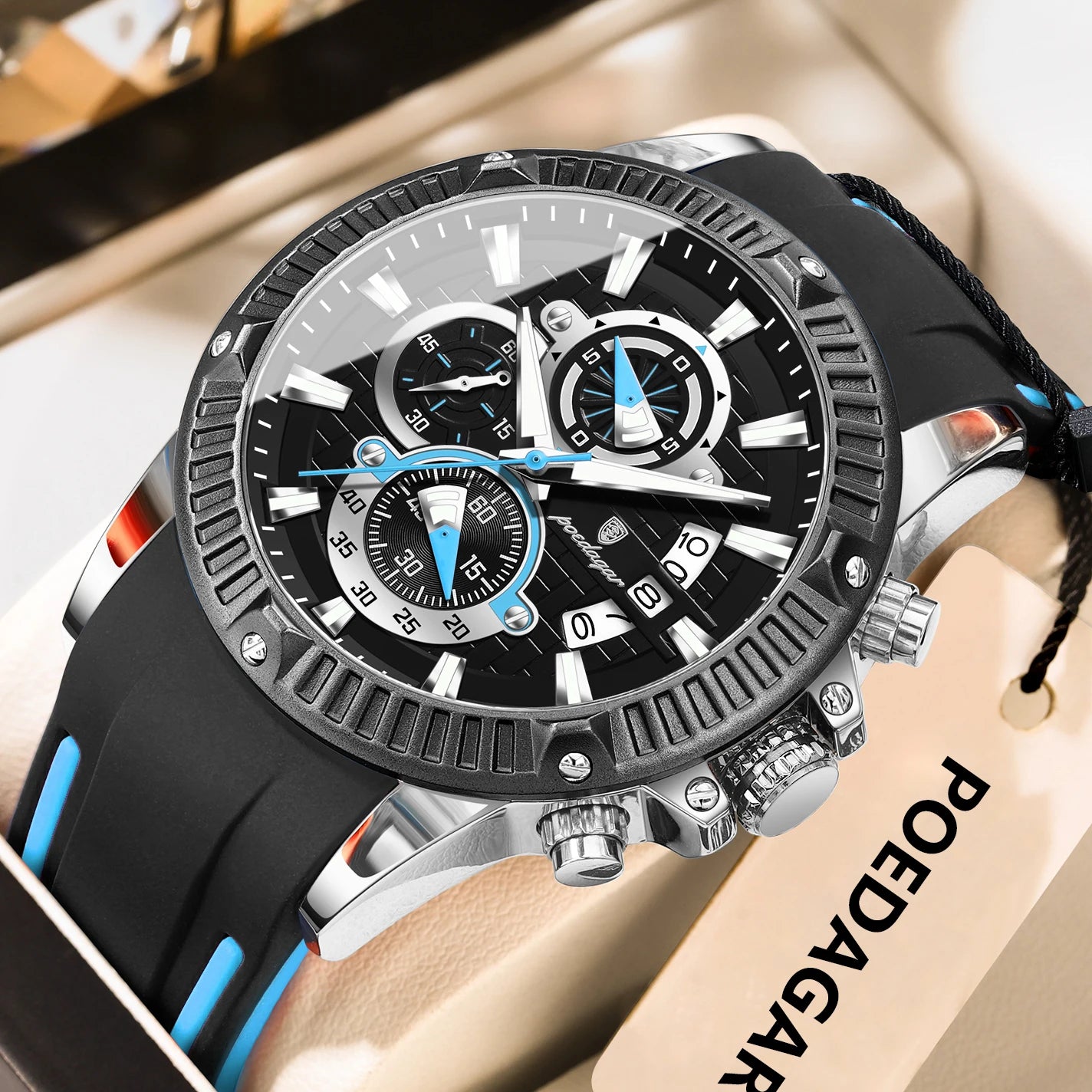 POEDAGAR, reloj de pulsera a la moda para hombre, cronógrafo con fecha, reloj luminoso resistente al agua para hombre, correa de silicona, relojes deportivos de cuarzo para hombre