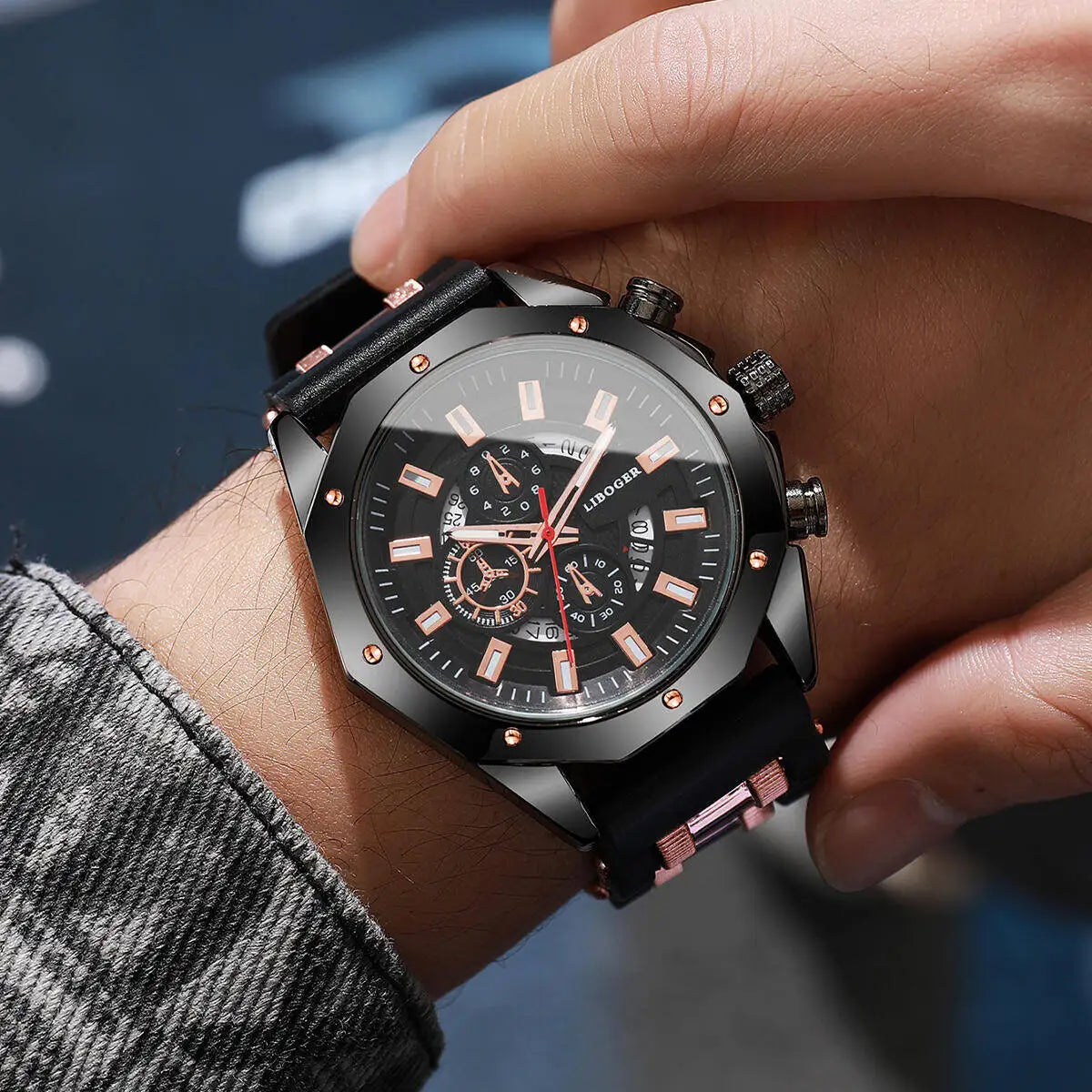 Reloj deportivo para hombre, cronógrafo de cuarzo con correa de silicona a la moda, con calendario de Fecha