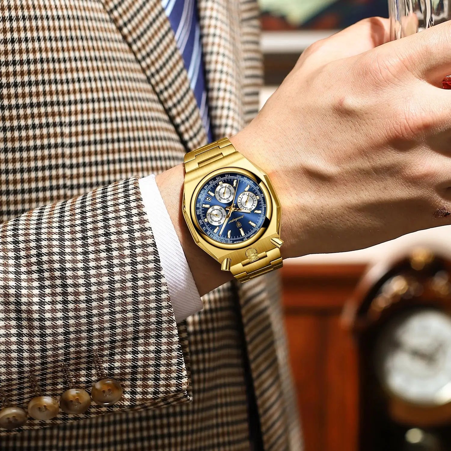 Reloj de pulsera POEDAGAR de lujo para hombre, reloj de pulsera de acero inoxidable con fecha luminosa a la moda para hombre, cronógrafo, relojes de cuarzo de alta calidad para hombre