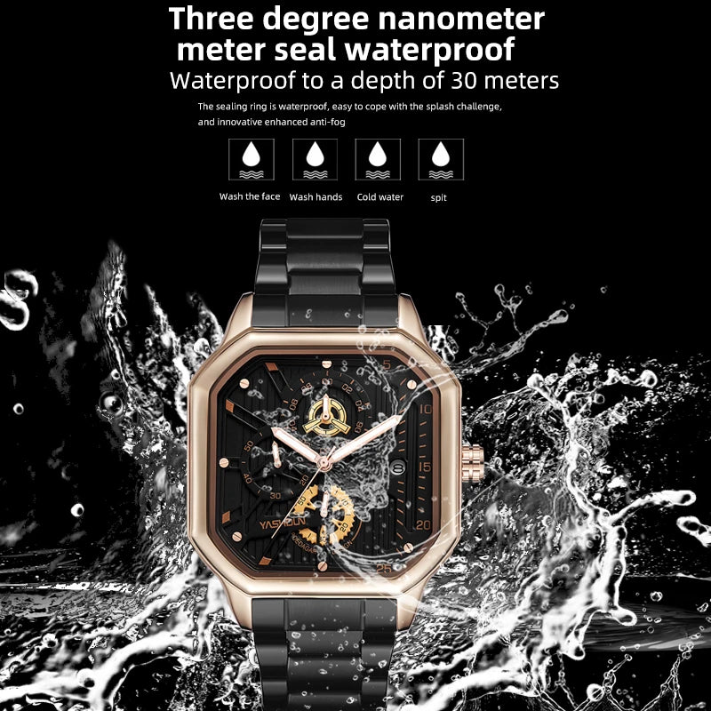 Reloj deportivo de marca para hombre, decoración de tres ojos, reloj de cuarzo cuadrado de lujo para estudiantes, es la primera opción para dar regalos