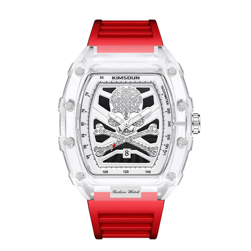 UTHAI-reloj deportivo de cuarzo para hombre, cronógrafo con forma de cubo de vino, Calavera personalizada, transparente, a la moda