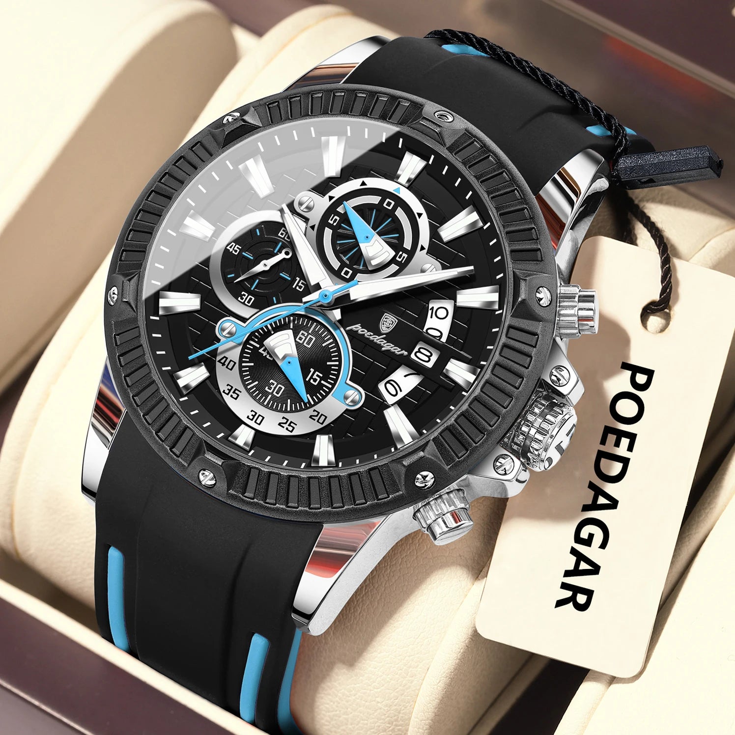 POEDAGAR, reloj de pulsera a la moda para hombre, cronógrafo con fecha, reloj luminoso resistente al agua para hombre, correa de silicona, relojes deportivos de cuarzo para hombre