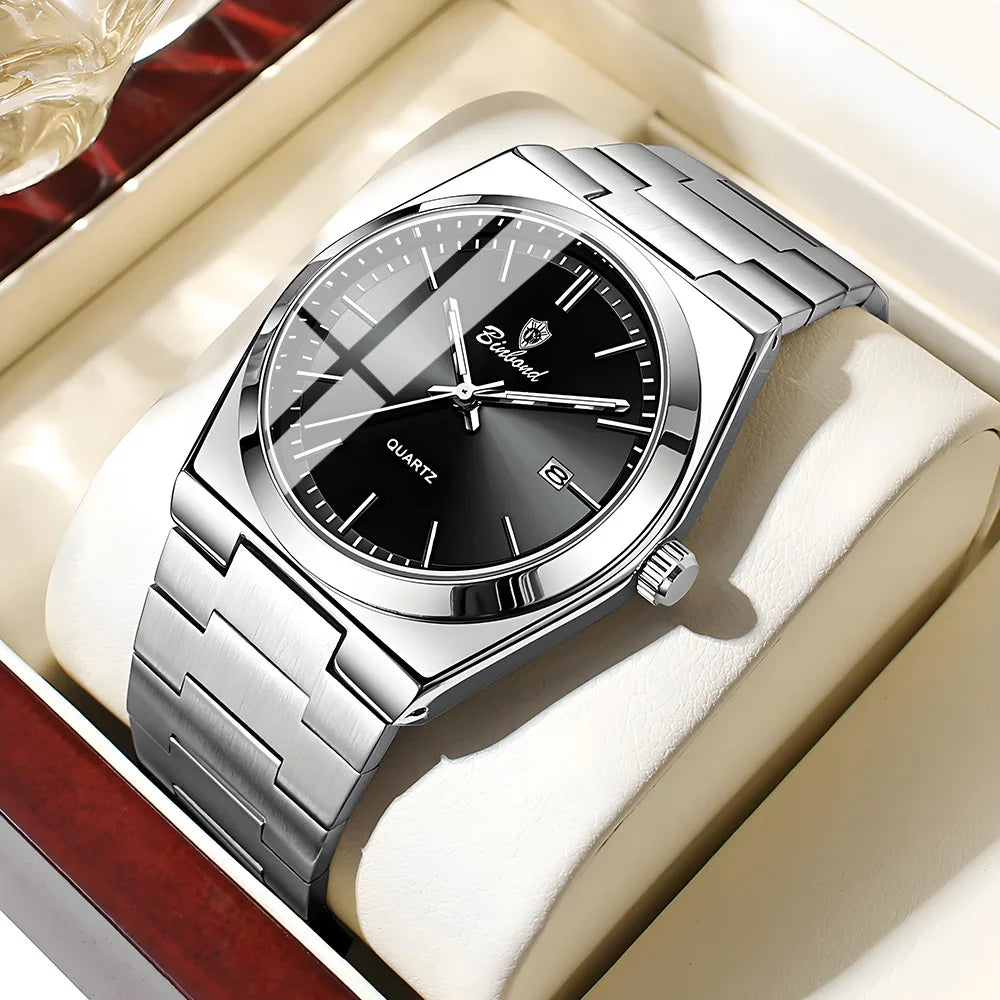 Reloj UTHAI para hombre, marca de lujo ligera, calendario de acero inoxidable, resistente al agua, reloj de cuarzo de moda para ocio y negocios para hombre