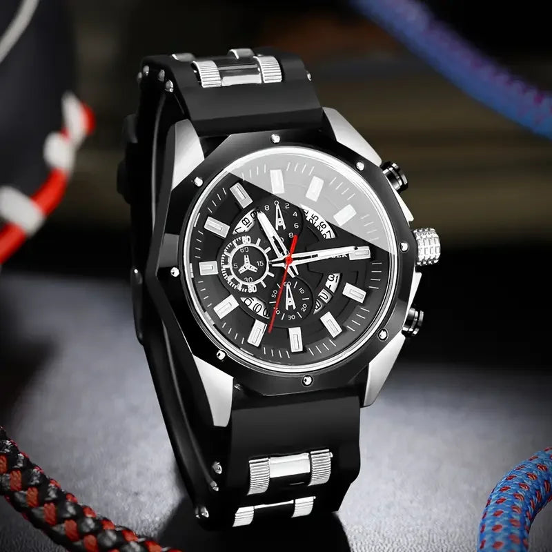 Reloj deportivo de silicona de negocios para hombres, moderno y popular, reloj de pulsera de cuarzo con esfera grande y calendario automático de alta gama para hombres.