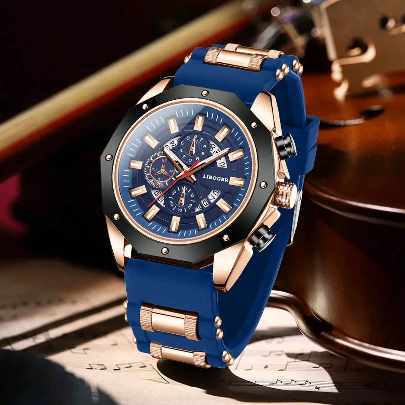 Reloj deportivo de silicona de negocios para hombres, moderno y popular, reloj de pulsera de cuarzo con esfera grande y calendario automático de alta gama para hombres.