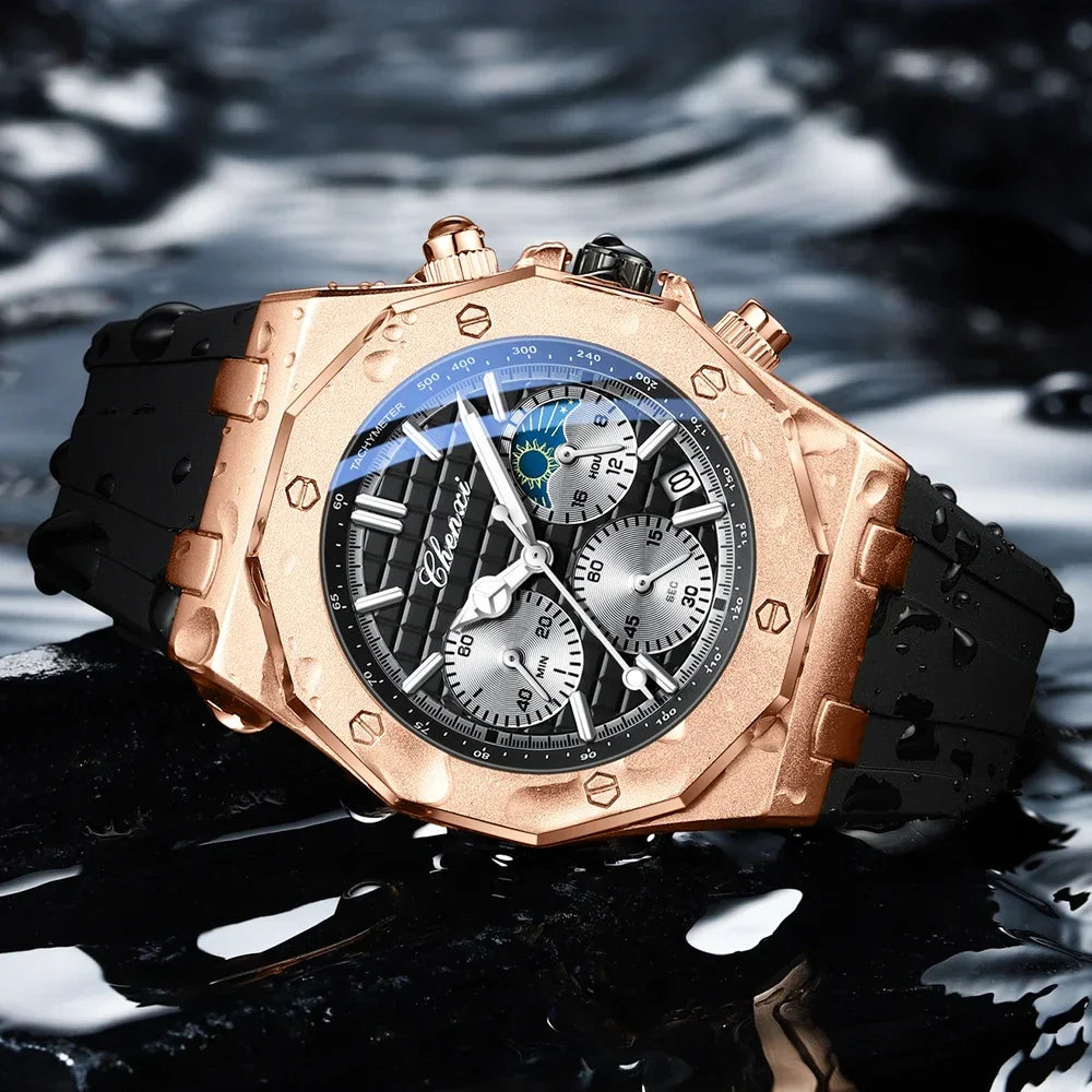 CHENXI 968 relojes de lujo para hombre, relojes de pulsera deportivos a la moda, cronógrafo masculino de cuarzo, reloj de silicona para hombre, reloj luminoso Masculino