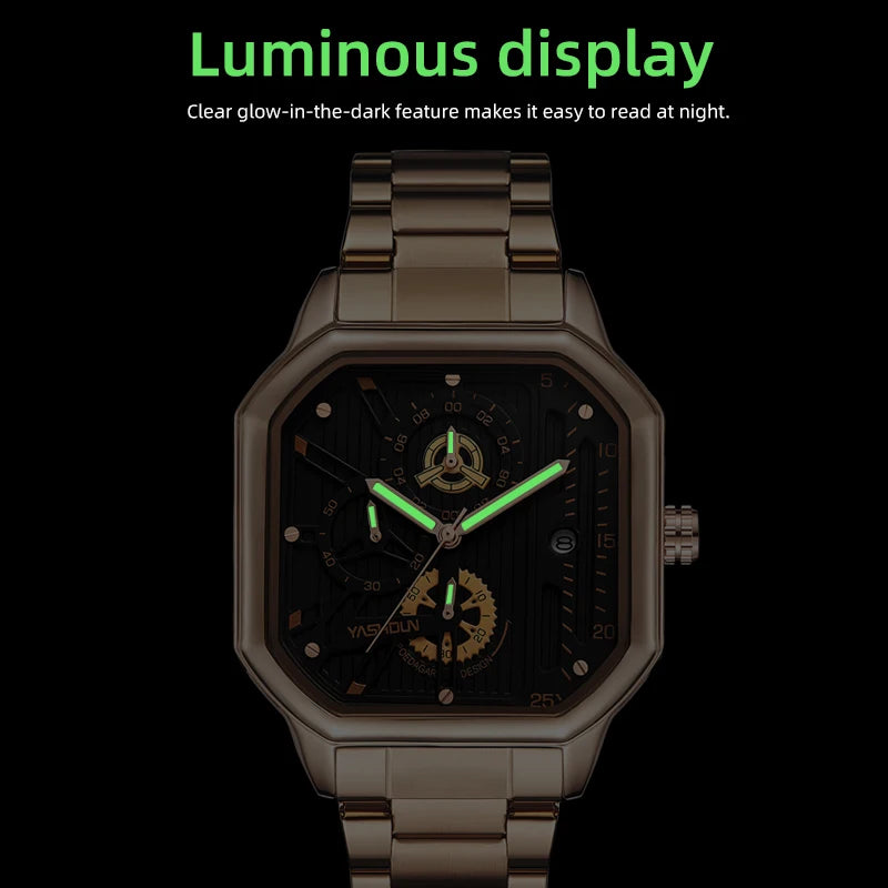 Reloj deportivo de marca para hombre, decoración de tres ojos, reloj de cuarzo cuadrado de lujo para estudiantes, es la primera opción para dar regalos