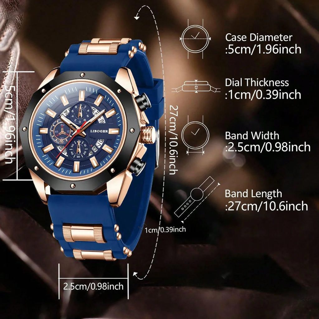 Reloj deportivo de silicona de negocios para hombres, moderno y popular, reloj de pulsera de cuarzo con esfera grande y calendario automático de alta gama para hombres.