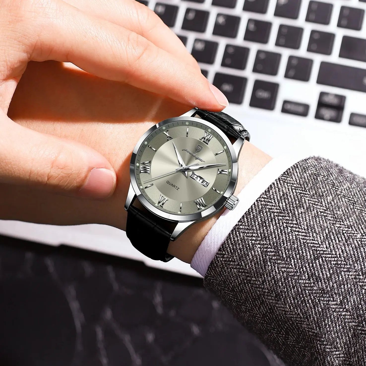 Reloj POEDAGAR de lujo para hombre, Reloj deportivo militar de cuero para hombre, Reloj de cuarzo resistente al agua luminoso con fecha y semana, Reloj para hombre + caja