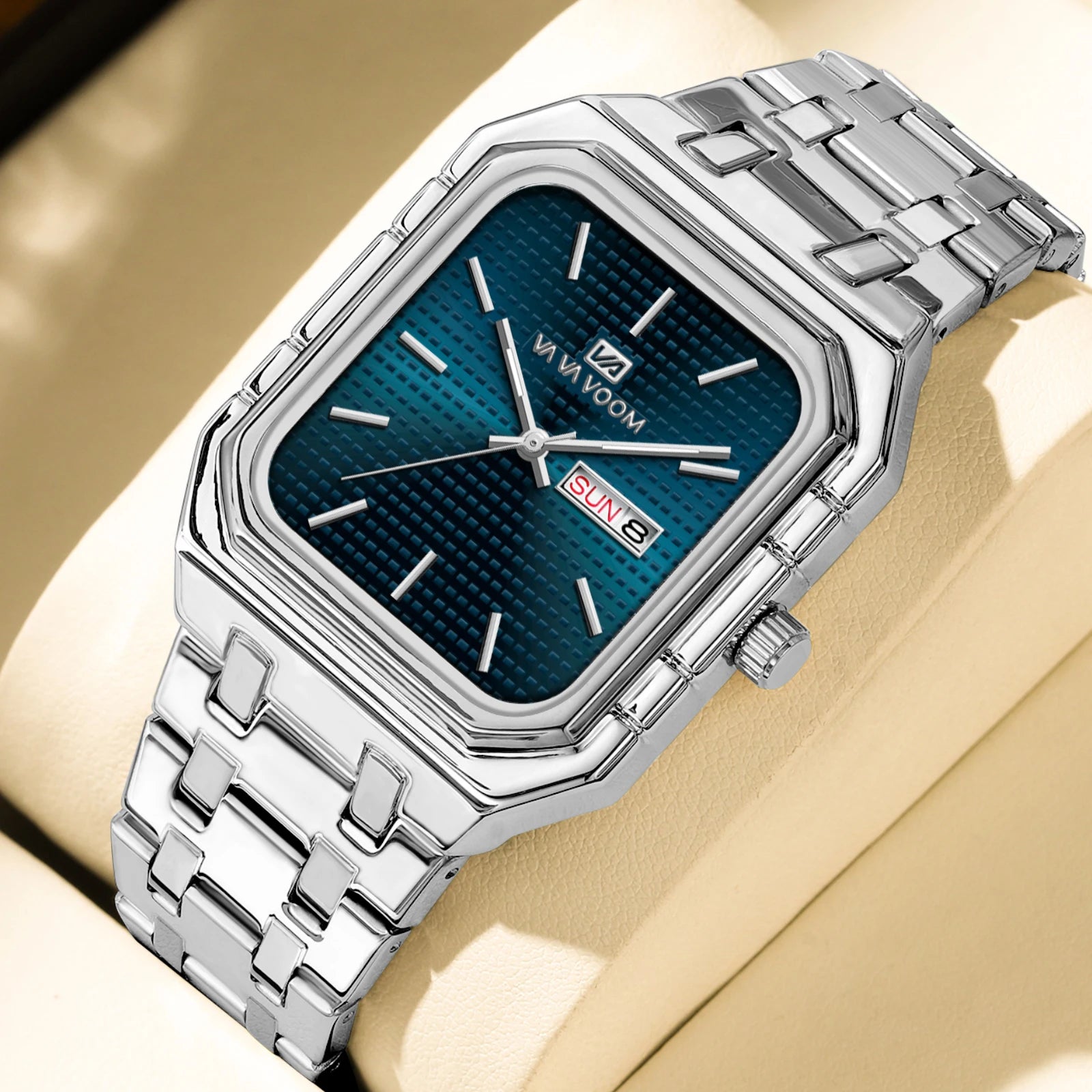 Reloj VA VOOM de la mejor marca para hombre, reloj dorado de lujo con movimiento de cuarzo cuadrado, reloj de acero inoxidable, reloj de negocios con calendario Original para hombre