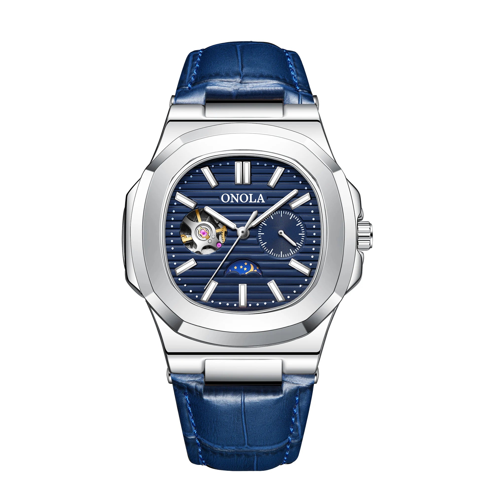 ONOLA-reloj mecánico totalmente automático para hombre, cronógrafo de cuero, resistente al agua, de alta calidad