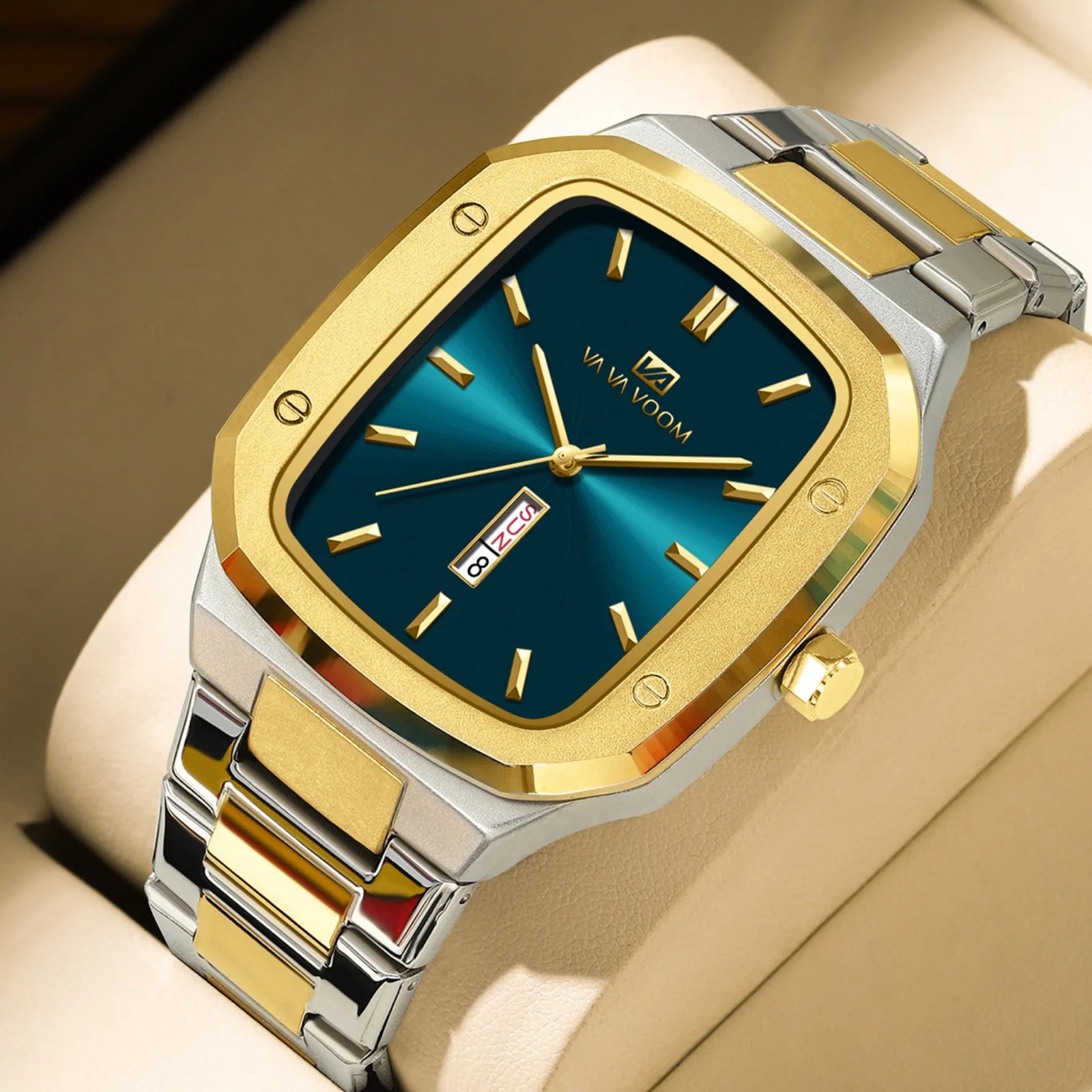 Nuevo reloj para hombre, calendario de negocios a la moda, resistente al agua, reloj de cuarzo Rectangular de acero inoxidable para hombre, relojes