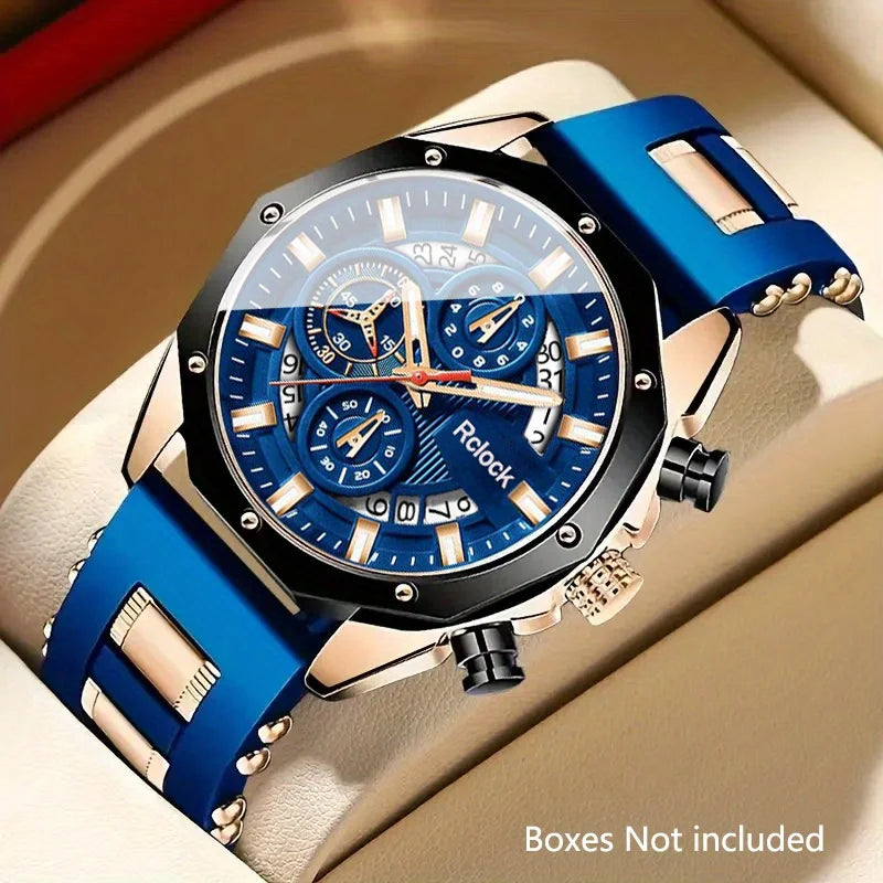 [Reloj de cuarzo analógico para hombre de moda] Reloj deportivo informal para hombre con correa de silicona, pantalla de calendario, ideal para el día de San Valentín para hombre,