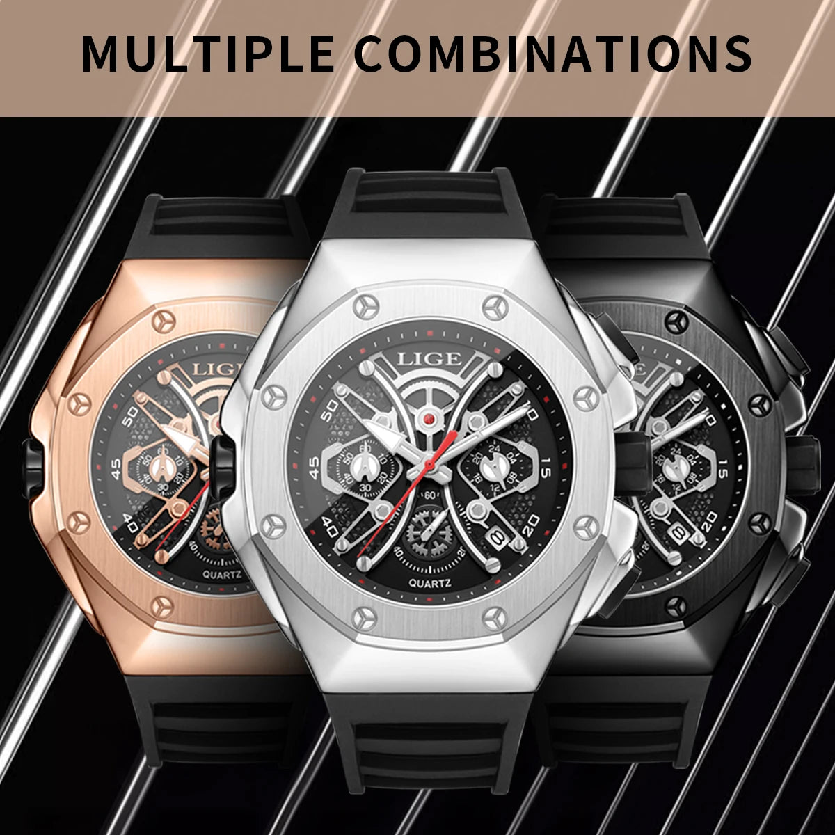 Reloj LIGE, nuevo Reloj de lujo para hombre, relojes de cuarzo para hombre, Reloj luminoso resistente al agua para hombre, Reloj de pulsera deportivo con cronógrafo y fecha