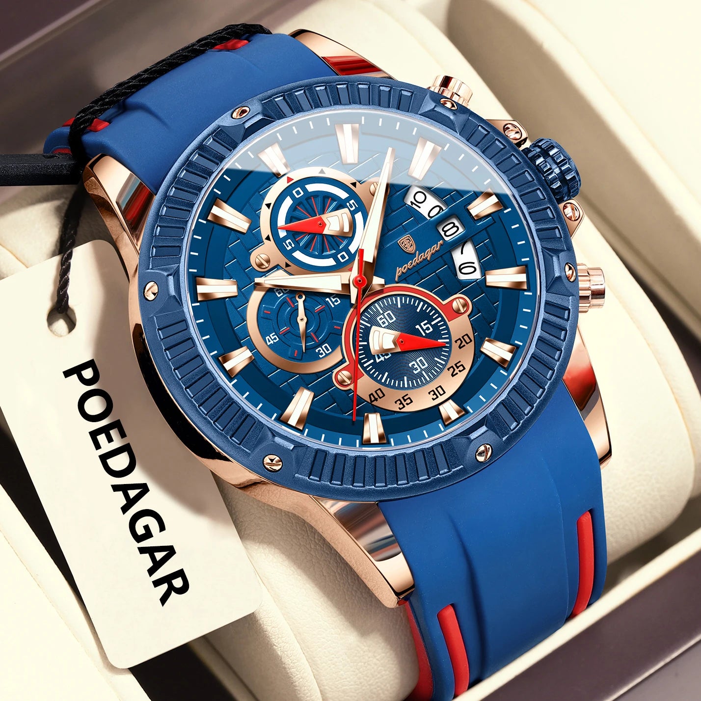 Reloj POEDAGAR de lujo para hombre, correa de silicona, cronógrafo con fecha, reloj de pulsera para hombre, relojes deportivos militares luminosos resistentes al agua de cuarzo para hombre