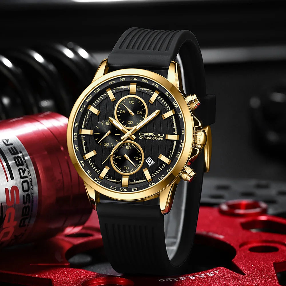 Relojes CRRJU para hombre, correa de silicona de marca superior, reloj de pulsera militar de cuarzo resistente al agua deportivo, reloj Masculino