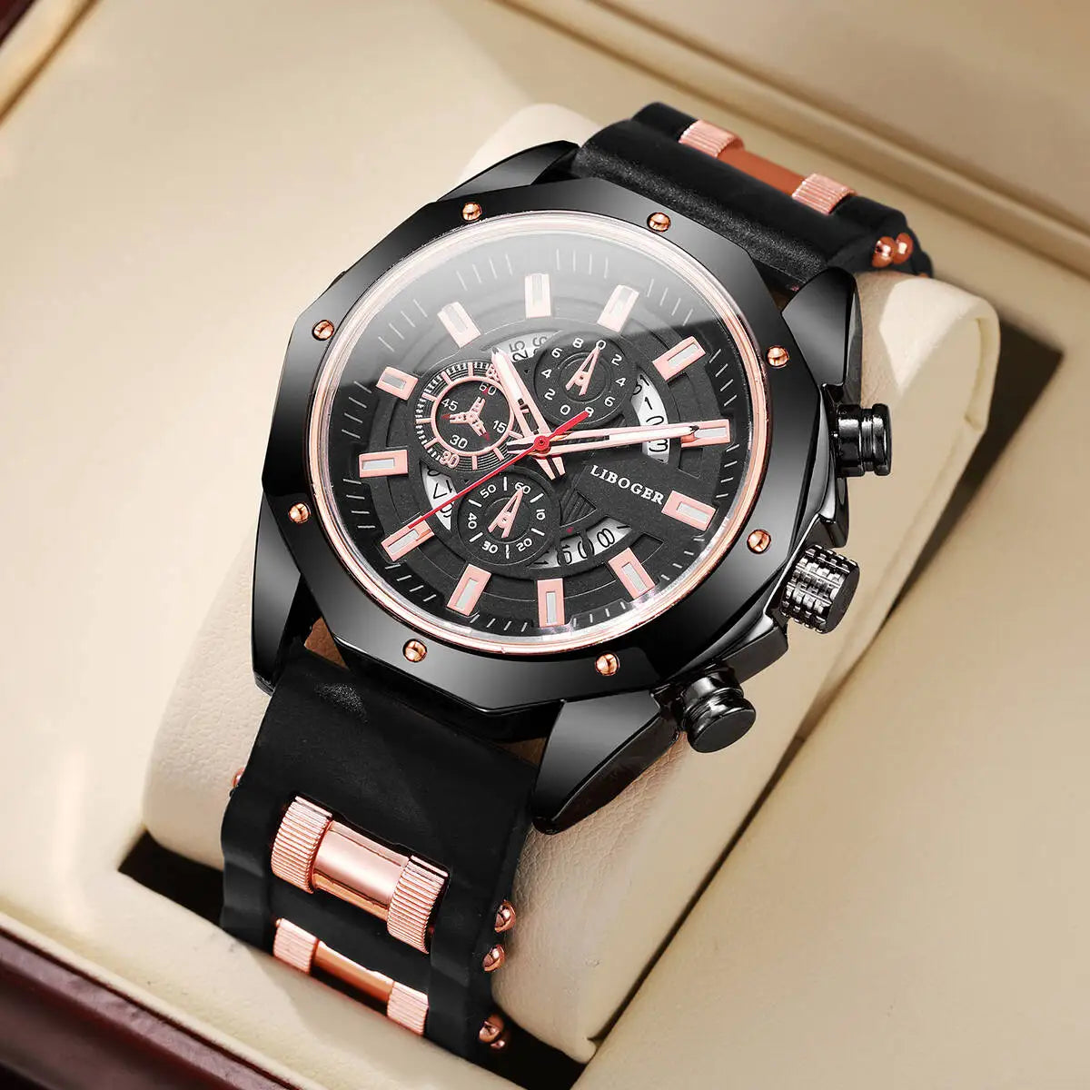 Reloj deportivo para hombre, cronógrafo de cuarzo con correa de silicona a la moda, con calendario de Fecha