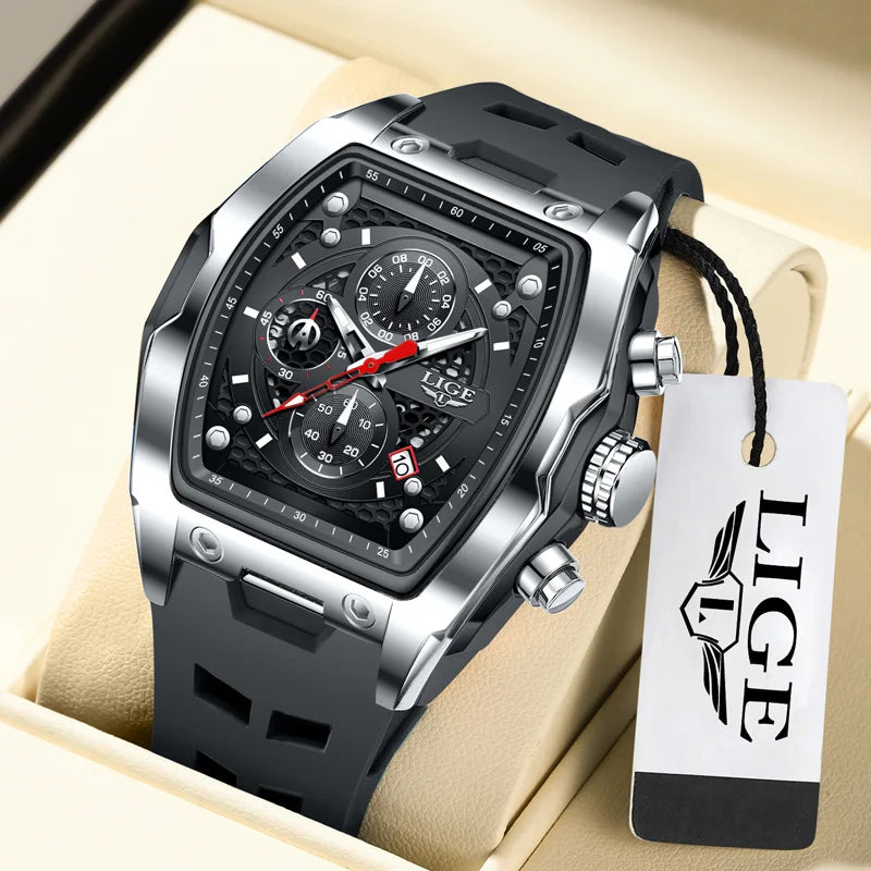 Reloj Masculino LIGE para hombre, reloj de pulsera de cuarzo resistente al agua de lujo, cronógrafo luminoso con fecha, reloj deportivo de silicona, relojes para hombre