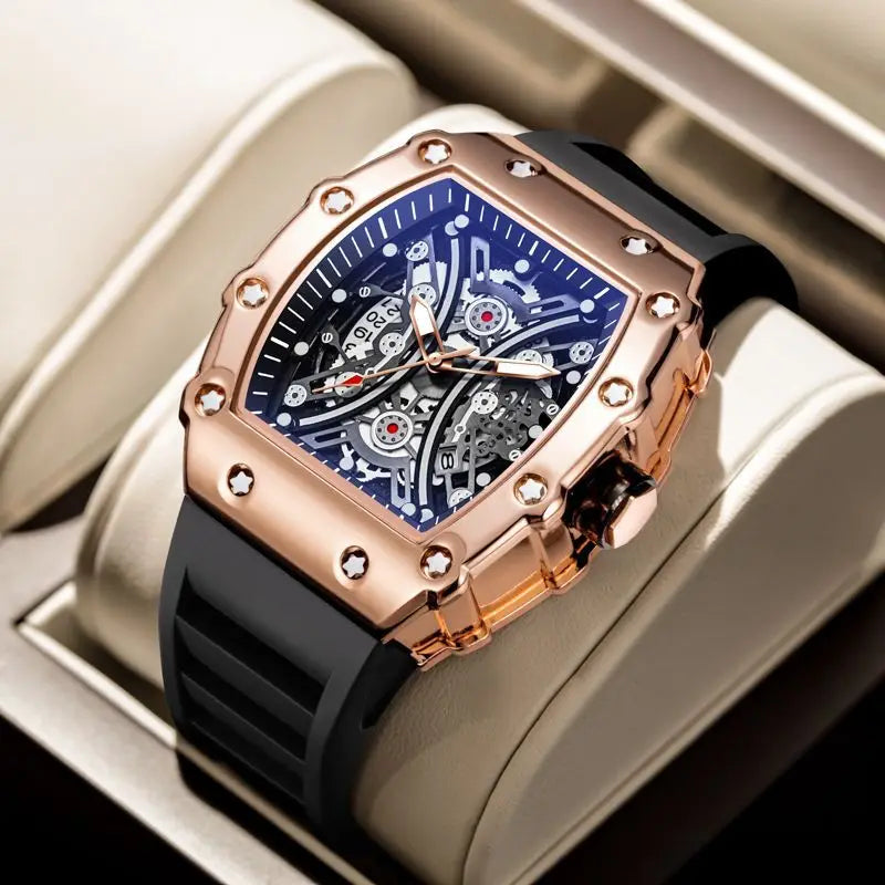Reloj deportivo UTHAI BK131 para hombre, reloj de cuarzo con forma de barril de vino a la moda, relojes con luz nocturna y calendario resistente al agua para hombre
