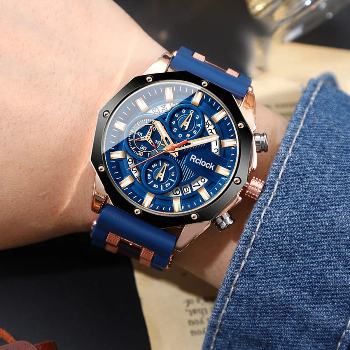 [Reloj de cuarzo analógico para hombre de moda] Reloj deportivo informal para hombre con correa de silicona, pantalla de calendario, ideal para el día de San Valentín para hombre,