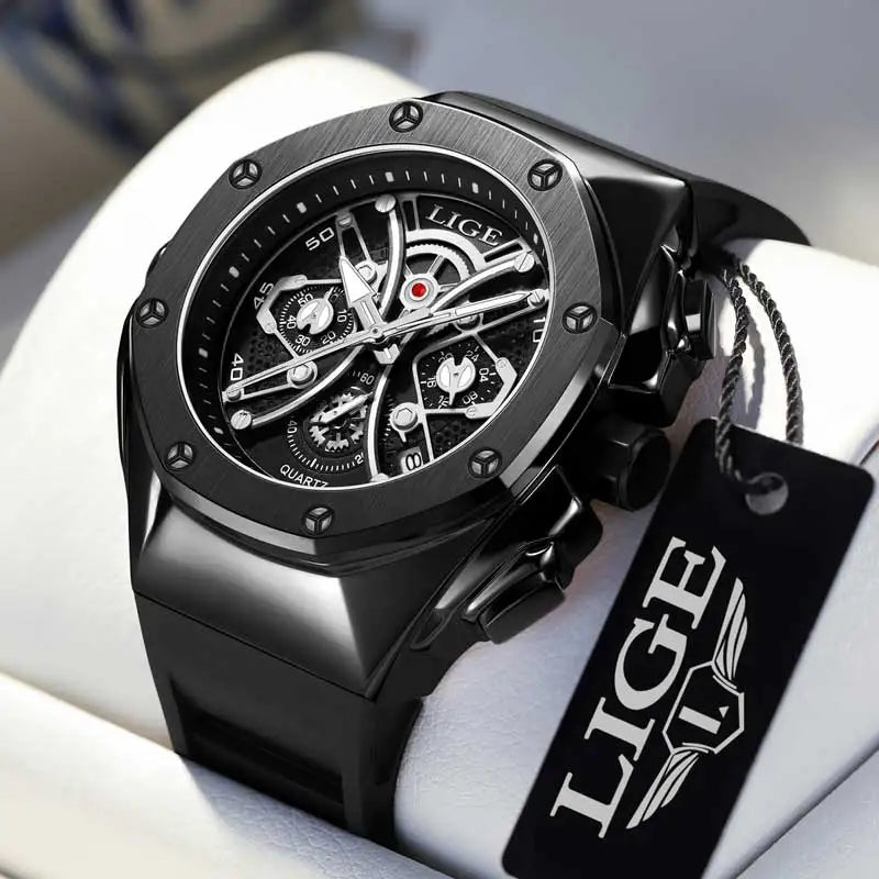 Reloj LIGE, nuevo Reloj de lujo para hombre, relojes de cuarzo para hombre, Reloj luminoso resistente al agua para hombre, Reloj de pulsera deportivo con cronógrafo y fecha