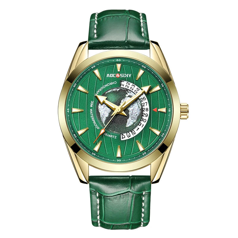 AOCASDIY, relojes de lujo para hombre, nueva moda, reloj de pulsera creativo de cuarzo tierra, reloj deportivo de cuero para hombre, reloj Masculino