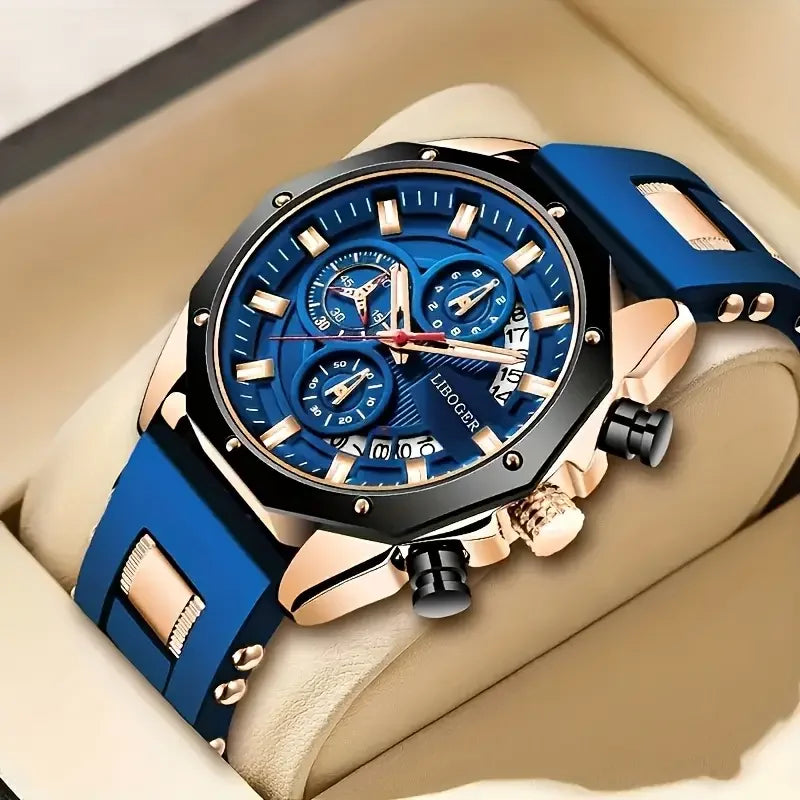 Reloj deportivo de silicona de negocios para hombres, moderno y popular, reloj de pulsera de cuarzo con esfera grande y calendario automático de alta gama para hombres.