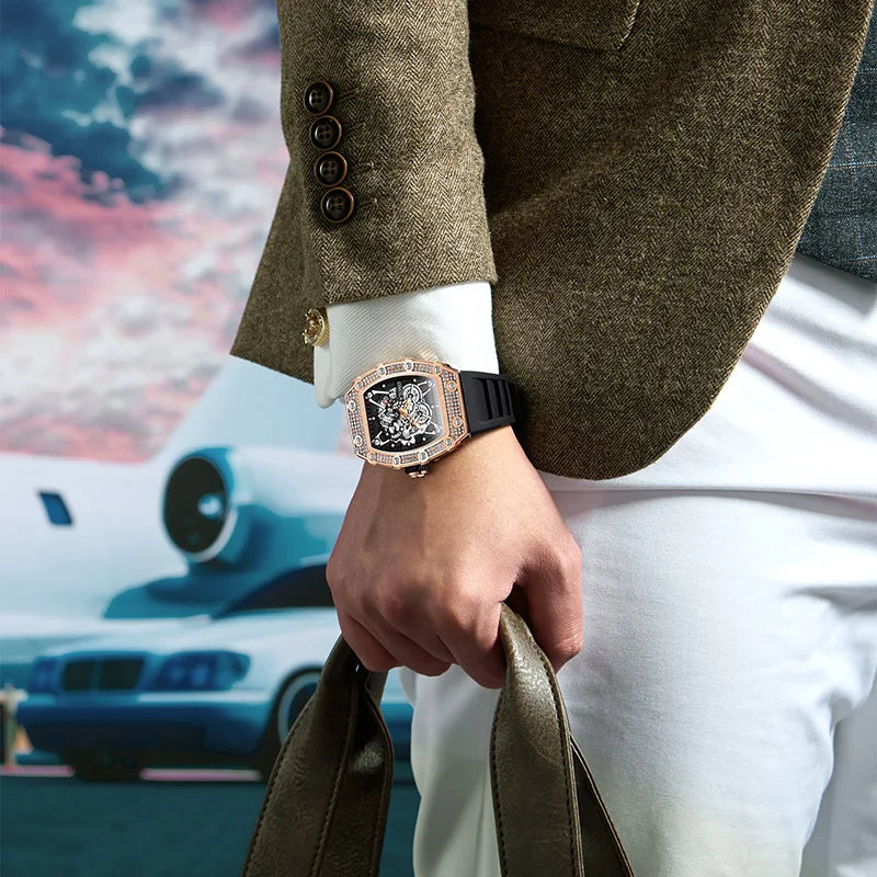 ONOLA-Reloj de lujo con incrustaciones de diamantes para hombre, pulsera de cuarzo resistente al agua con cinta, Masculino, novedad de 2022