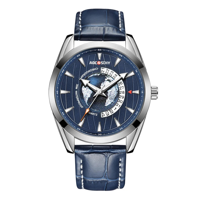 AOCASDIY, relojes de lujo para hombre, nueva moda, reloj de pulsera creativo de cuarzo tierra, reloj deportivo de cuero para hombre, reloj Masculino