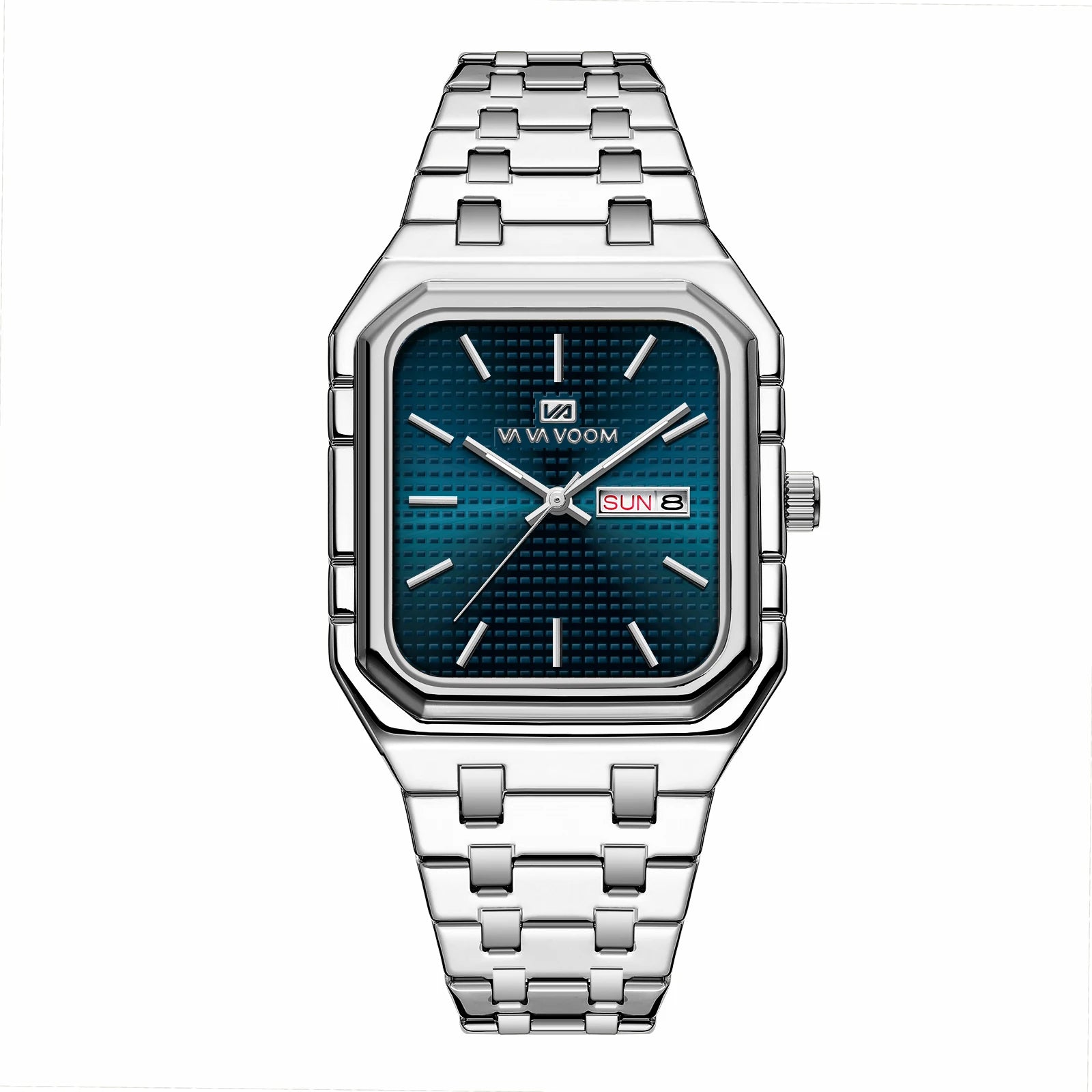 Reloj cuadrado para hombre con correa de acero inoxidable de negocios lujosa y a la moda, relojes de cuarzo con calendario Dual originales en oro azul para hombre