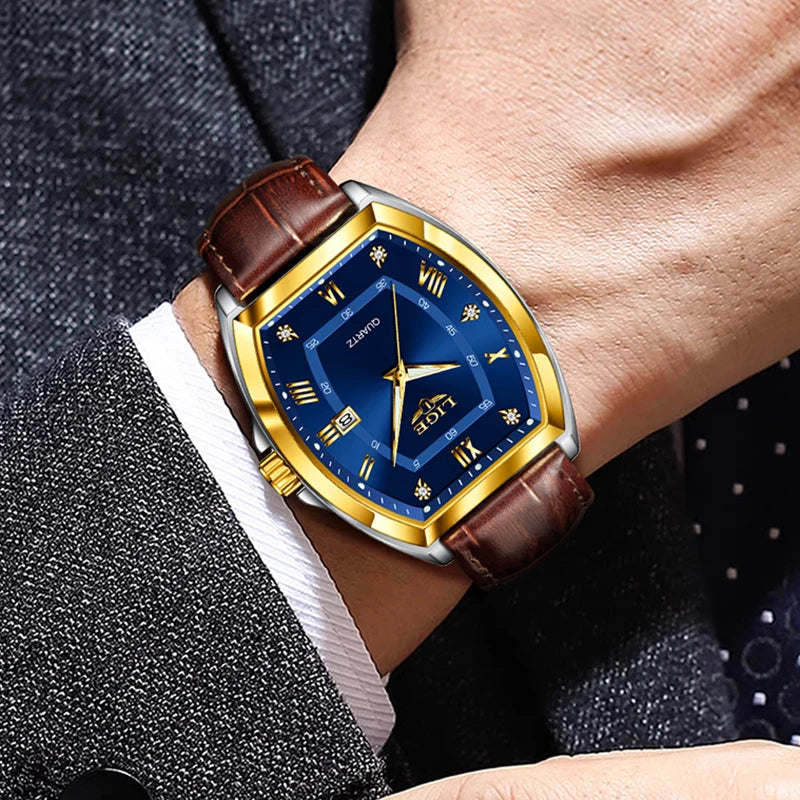 Reloj LIGE para hombre, relojes de cuarzo cuadrados resistentes al agua de lujo de marca superior para hombre, cronógrafo deportivo militar con fecha, relojes masculinos + caja