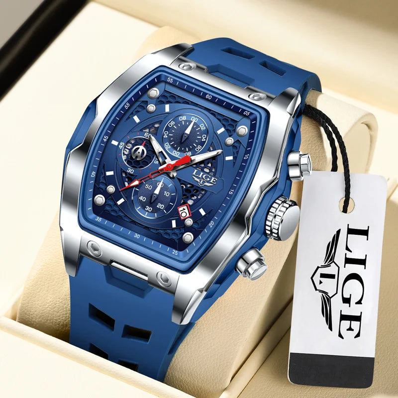 Reloj Masculino LIGE para hombre, reloj de pulsera de cuarzo resistente al agua de lujo, cronógrafo luminoso con fecha, reloj deportivo de silicona, relojes para hombre