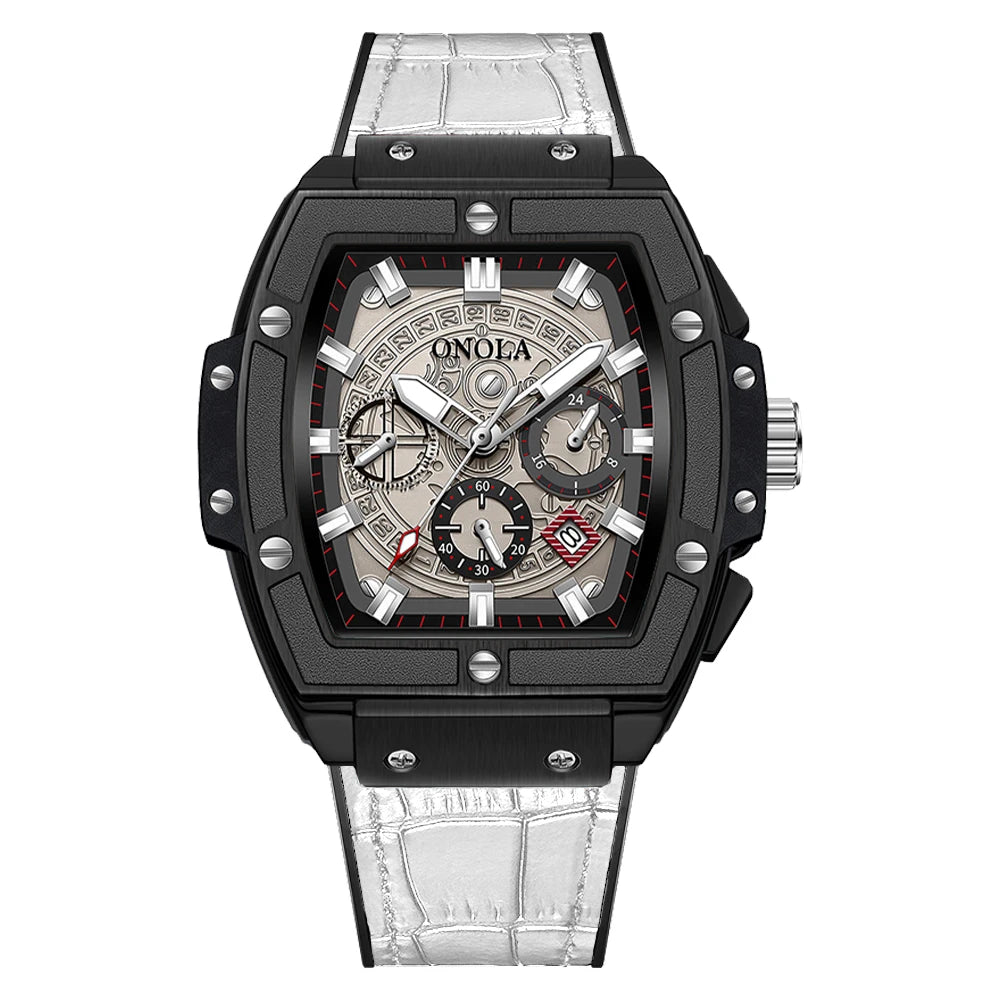 ONOLA-reloj de cuarzo deportivo multifuncional para hombre, cronógrafo de lujo con correa de cuero auténtico, resistente al agua, nuevo, 2024