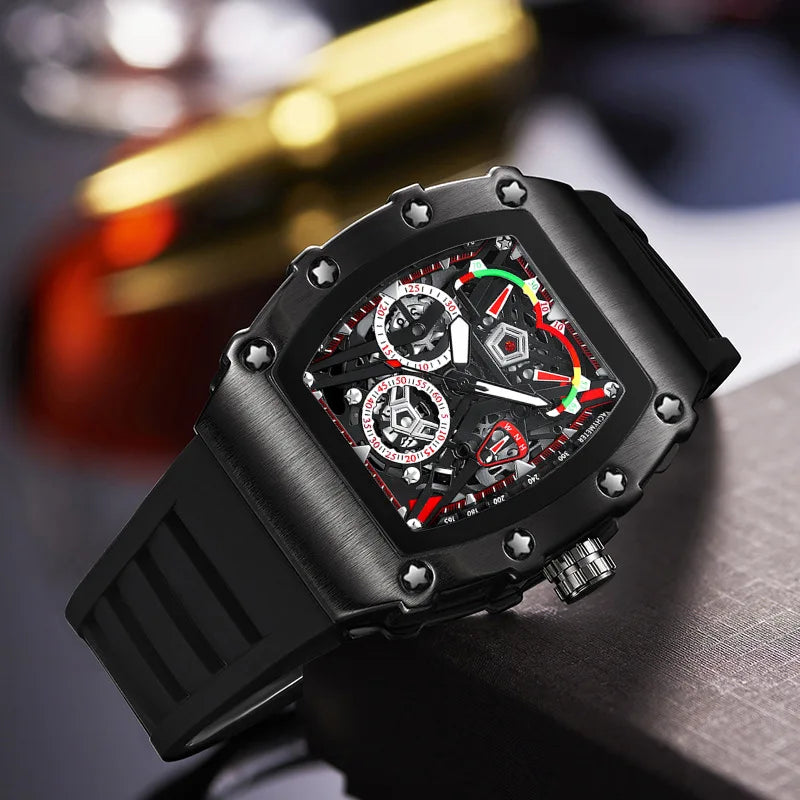 Reloj UTHAI CQ309 a la moda para hombre, reloj de cuarzo con luz nocturna resistente al agua, calendario, cubo de vino, correa de silicona, relojes para hombre