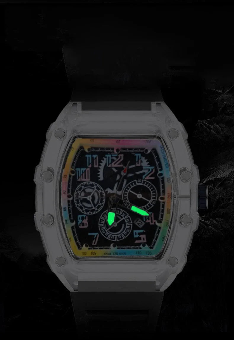 Reloj de pulsera de cuarzo para hombre de tendencia de lujo, reloj masculino para hombre, relojes luminosos transparentes coloridos