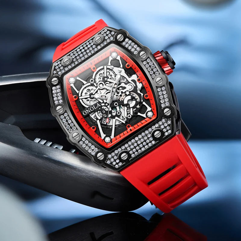 ONOLA-Reloj de lujo con incrustaciones de diamantes para hombre, pulsera de cuarzo resistente al agua con cinta, Masculino, novedad de 2022