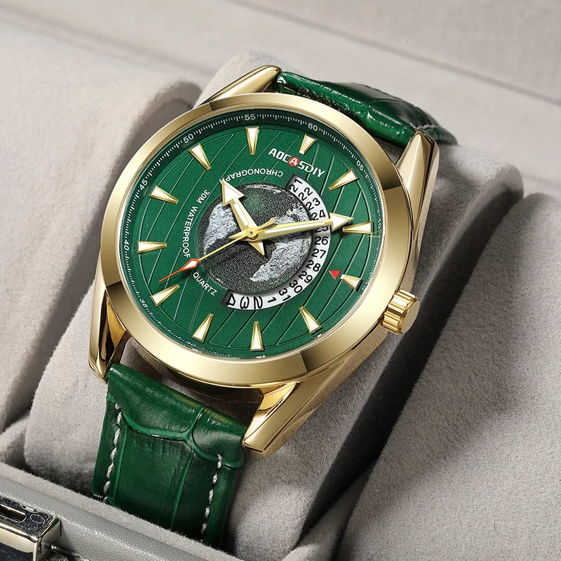 AOCASDIY, relojes de lujo para hombre, nueva moda, reloj de pulsera creativo de cuarzo tierra, reloj deportivo de cuero para hombre, reloj Masculino