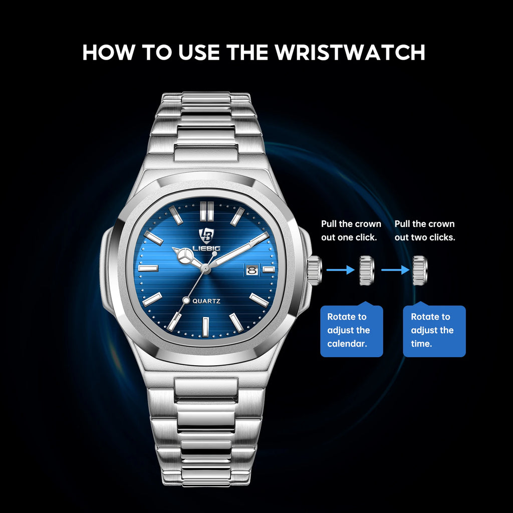 Reloj de cuarzo de lujo LIEBIG para Hombre, Reloj de pulsera resistente al agua de acero inoxidable para negocios, Reloj Simple de moda para Hombre, Reloj para Hombre