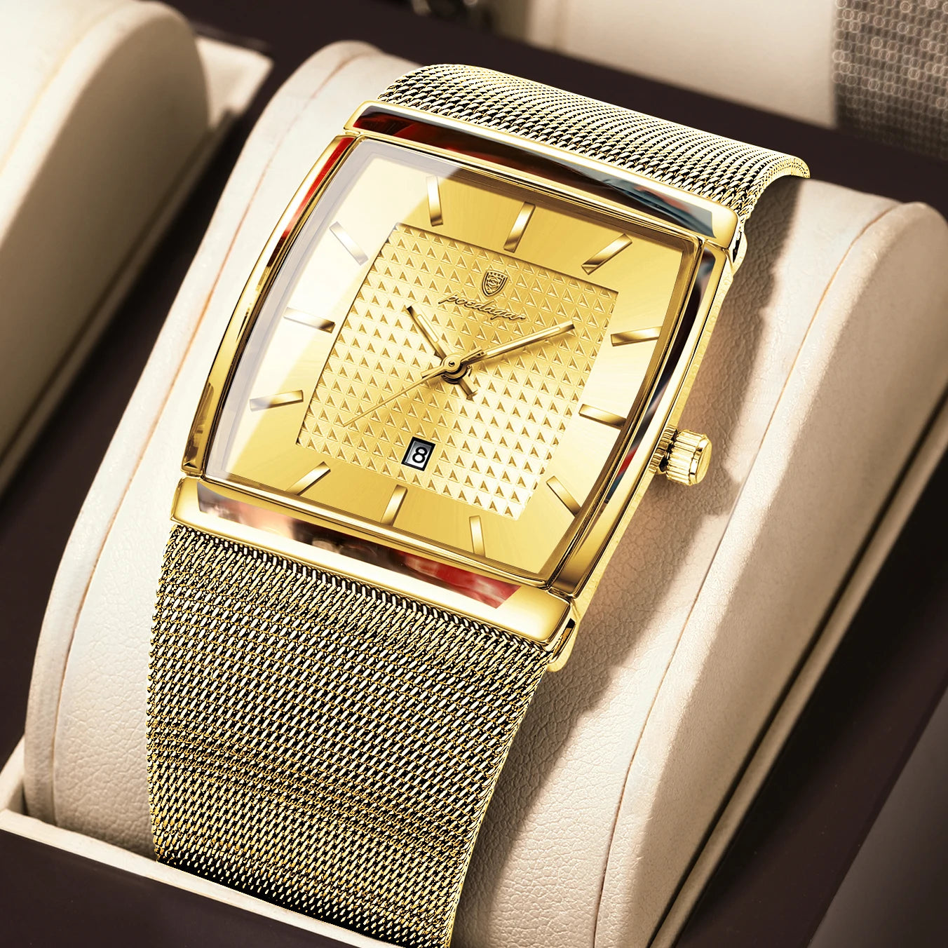 Reloj POEDAGAR Original superior para hombre, reloj de pulsera rectangular con fecha luminosa resistente al agua para hombre, relojes de cuarzo de malla de acero inoxidable para hombre