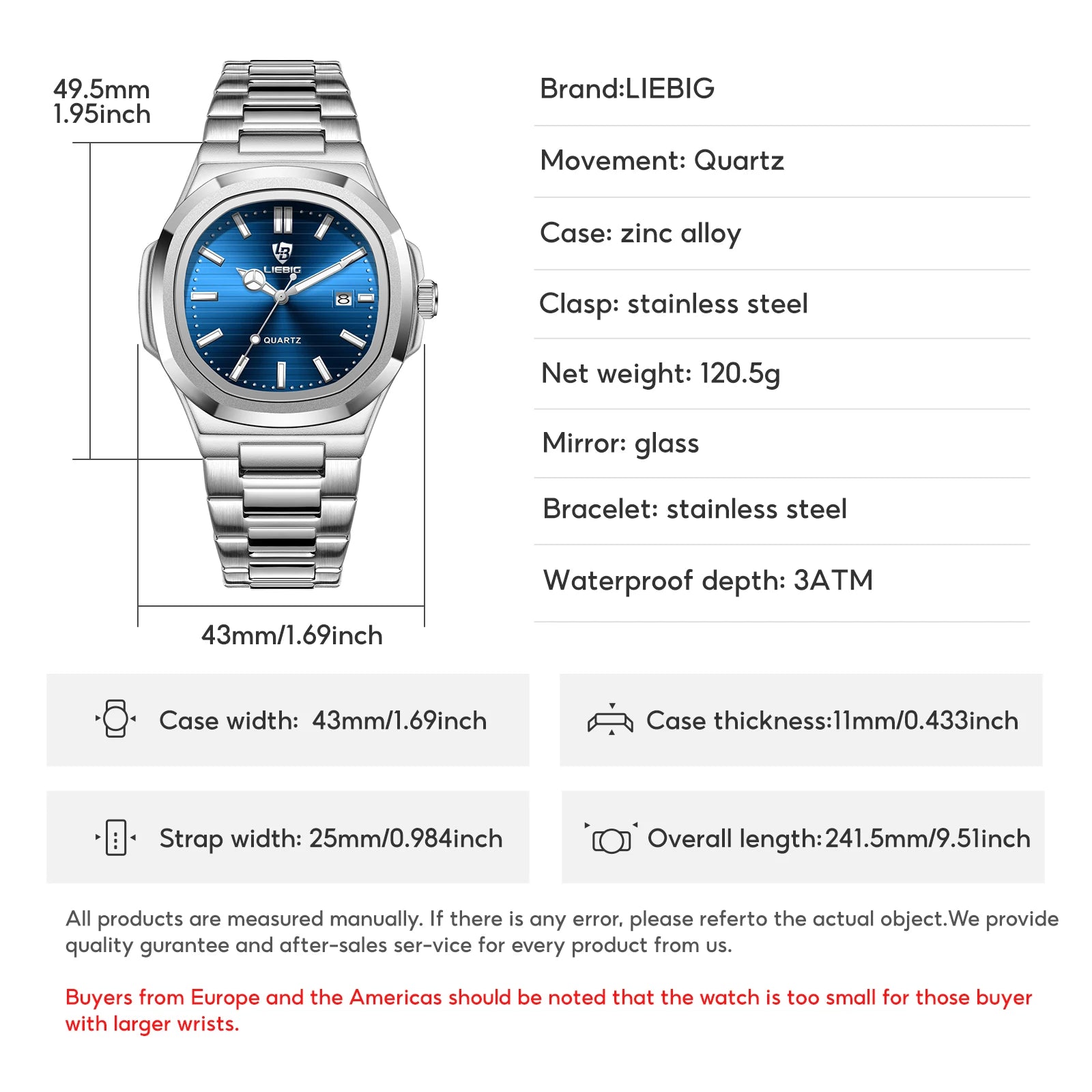 Reloj de cuarzo de lujo LIEBIG para Hombre, Reloj de pulsera resistente al agua de acero inoxidable para negocios, Reloj Simple de moda para Hombre, Reloj para Hombre