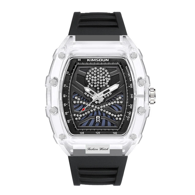 UTHAI-reloj deportivo de cuarzo para hombre, cronógrafo con forma de cubo de vino, Calavera personalizada, transparente, a la moda