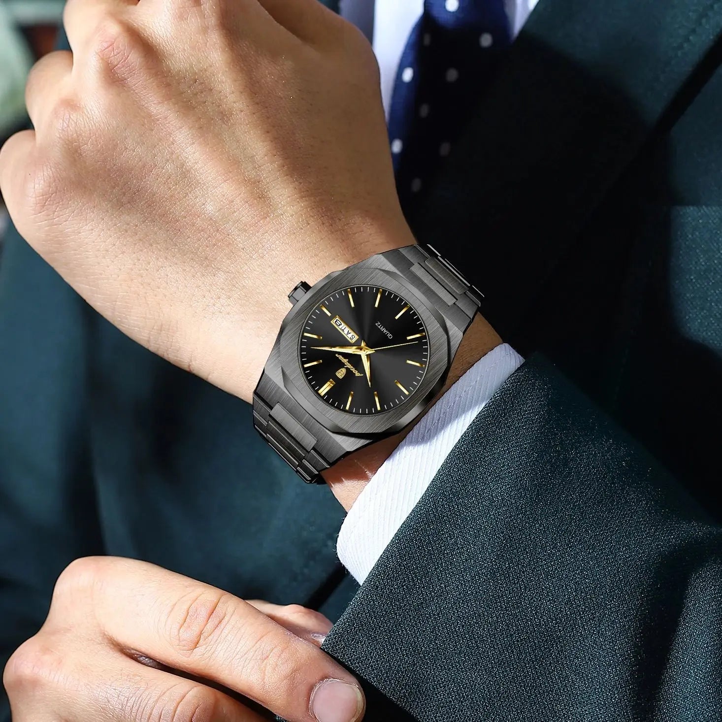 Reloj POEDAGAR de marca a la moda para hombre, relojes luminosos resistentes al agua de acero inoxidable para hombre, Reloj informal de cuarzo con fecha y semana para hombre