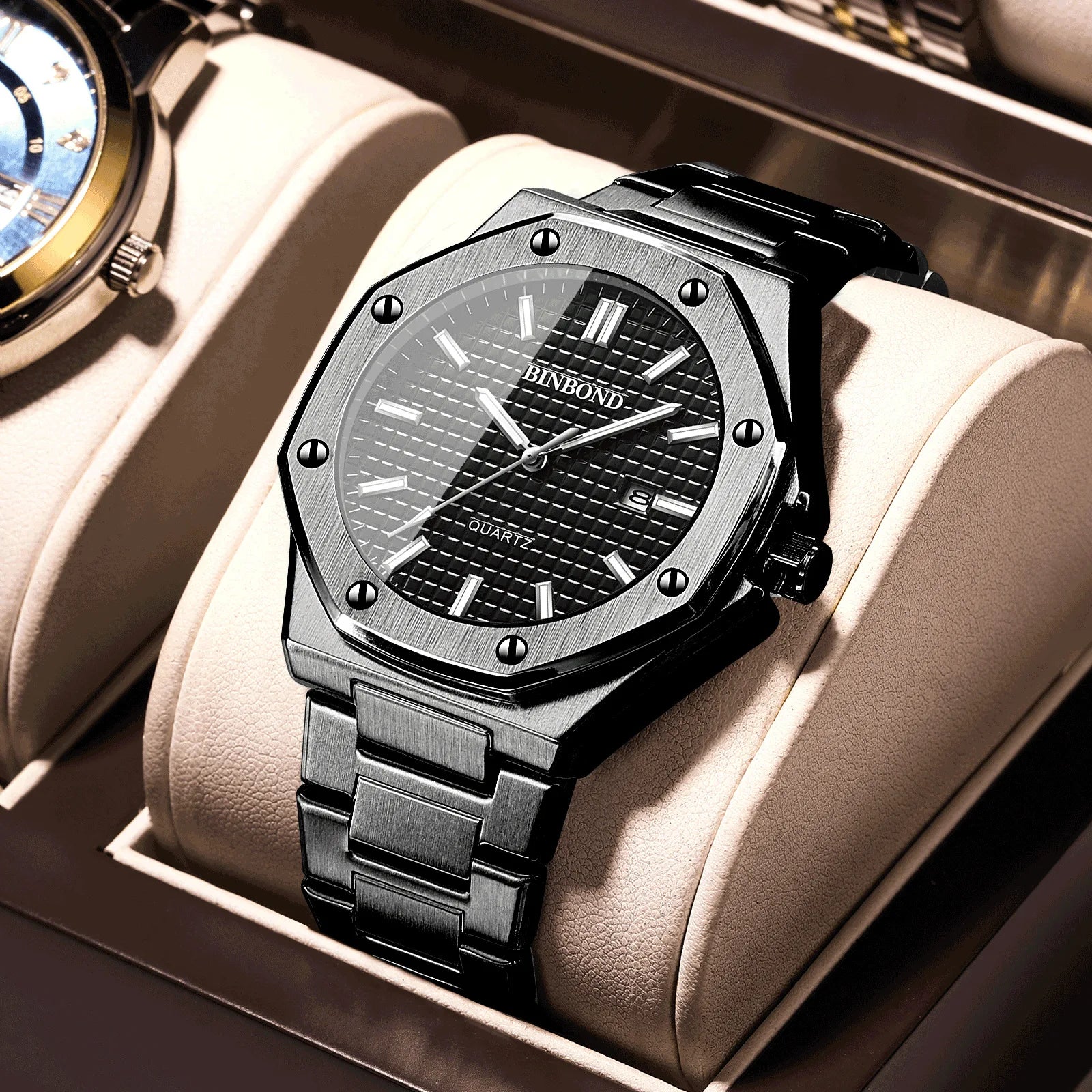 Reloj de hombre de negocios octogonal de alta gama con tornillos reloj de moda masculino resistente al agua relojes de cuarzo regalo