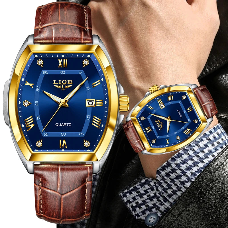 Reloj LIGE para hombre, relojes de cuarzo cuadrados resistentes al agua de lujo de marca superior para hombre, cronógrafo deportivo militar con fecha, relojes masculinos + caja