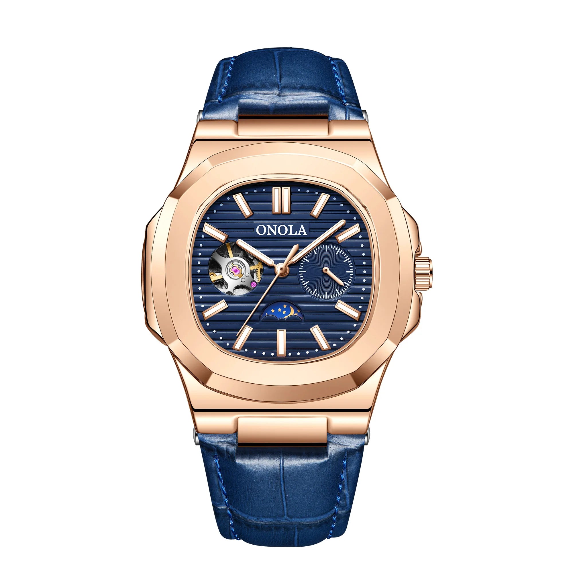 ONOLA-reloj mecánico totalmente automático para hombre, cronógrafo de cuero, resistente al agua, de alta calidad