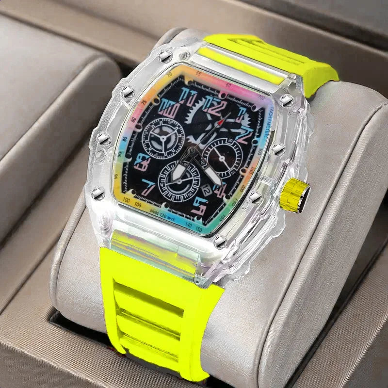 Reloj de pulsera de cuarzo para hombre de tendencia de lujo, reloj masculino para hombre, relojes luminosos transparentes coloridos
