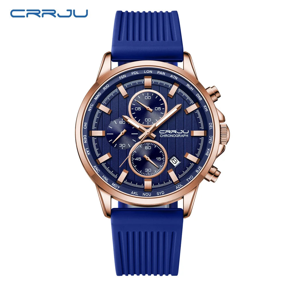 Relojes CRRJU para hombre, correa de silicona de marca superior, reloj de pulsera militar de cuarzo resistente al agua deportivo, reloj Masculino