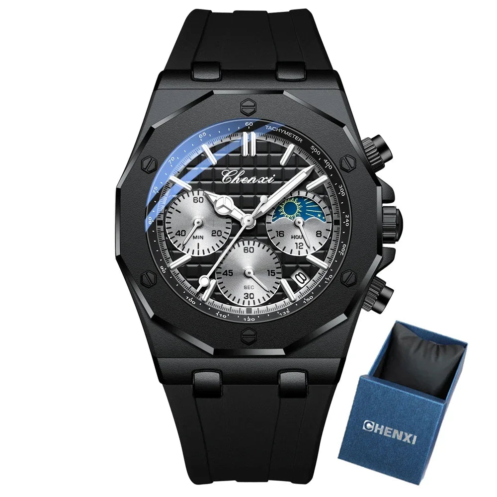 CHENXI 968 relojes de lujo para hombre, relojes de pulsera deportivos a la moda, cronógrafo masculino de cuarzo, reloj de silicona para hombre, reloj luminoso Masculino