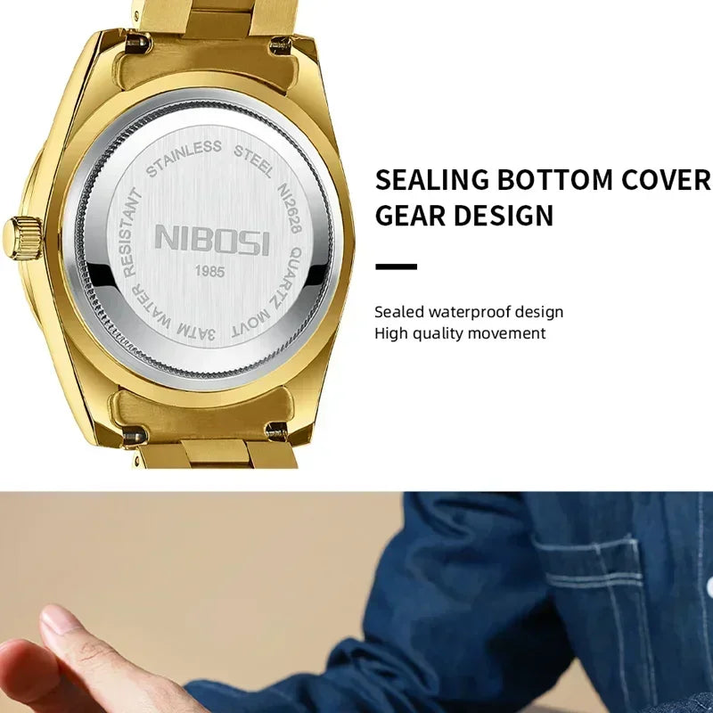 Relojes NIBOSI para Hombre, Reloj de lujo de marca superior para Hombre, relojes de pulsera de cuarzo resistentes al agua con fecha automática y semana, Reloj luminoso para Hombre
